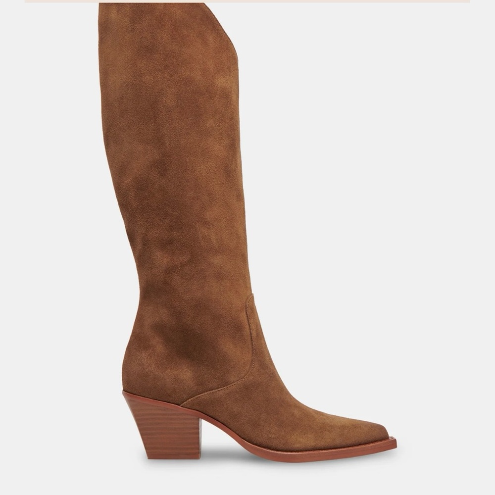 Brown Suede Knee-High Boots Wide Calf